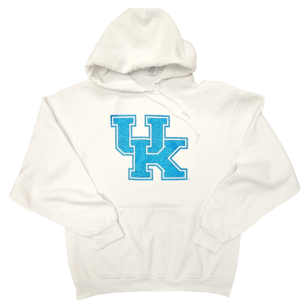 Jerzees Hoodie Unisex Large White Good University of Kentucky UK Glitter Logo
